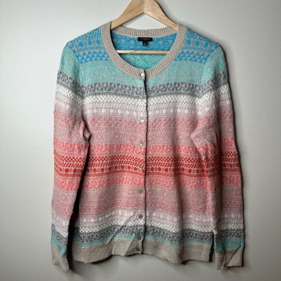 Talbots Cardigan Womens Sz X Rainbow Fair Isle Lambs Wool Mohair Blend Nordic - Picture 1 of 10